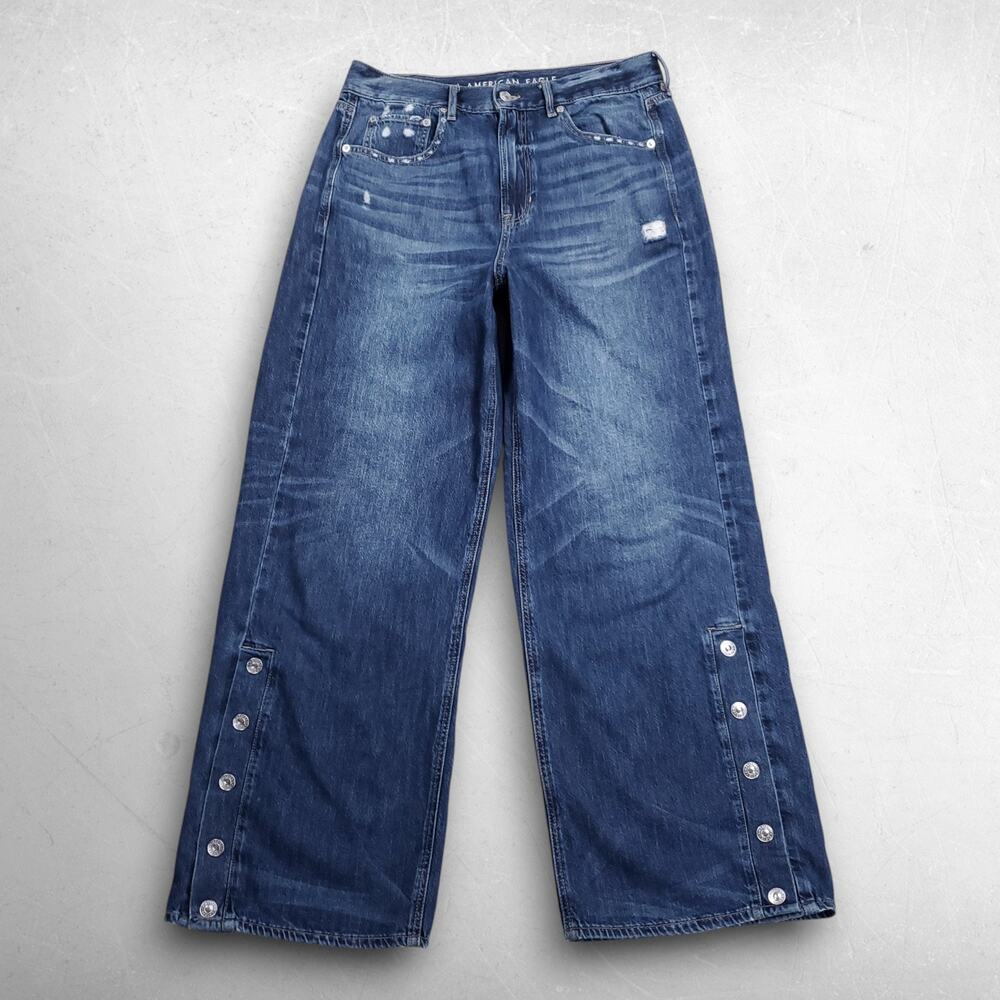 American Eagle Skater Jean Wide Leg Jeans Women 10 Md Blue High Rise Skater Y2K